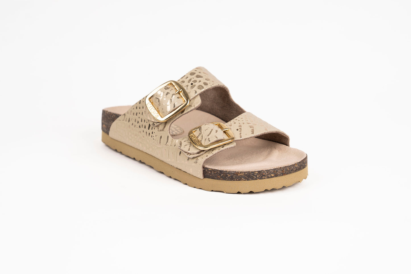 Clover: Sandalia Kiko's dos hebillas croco oro